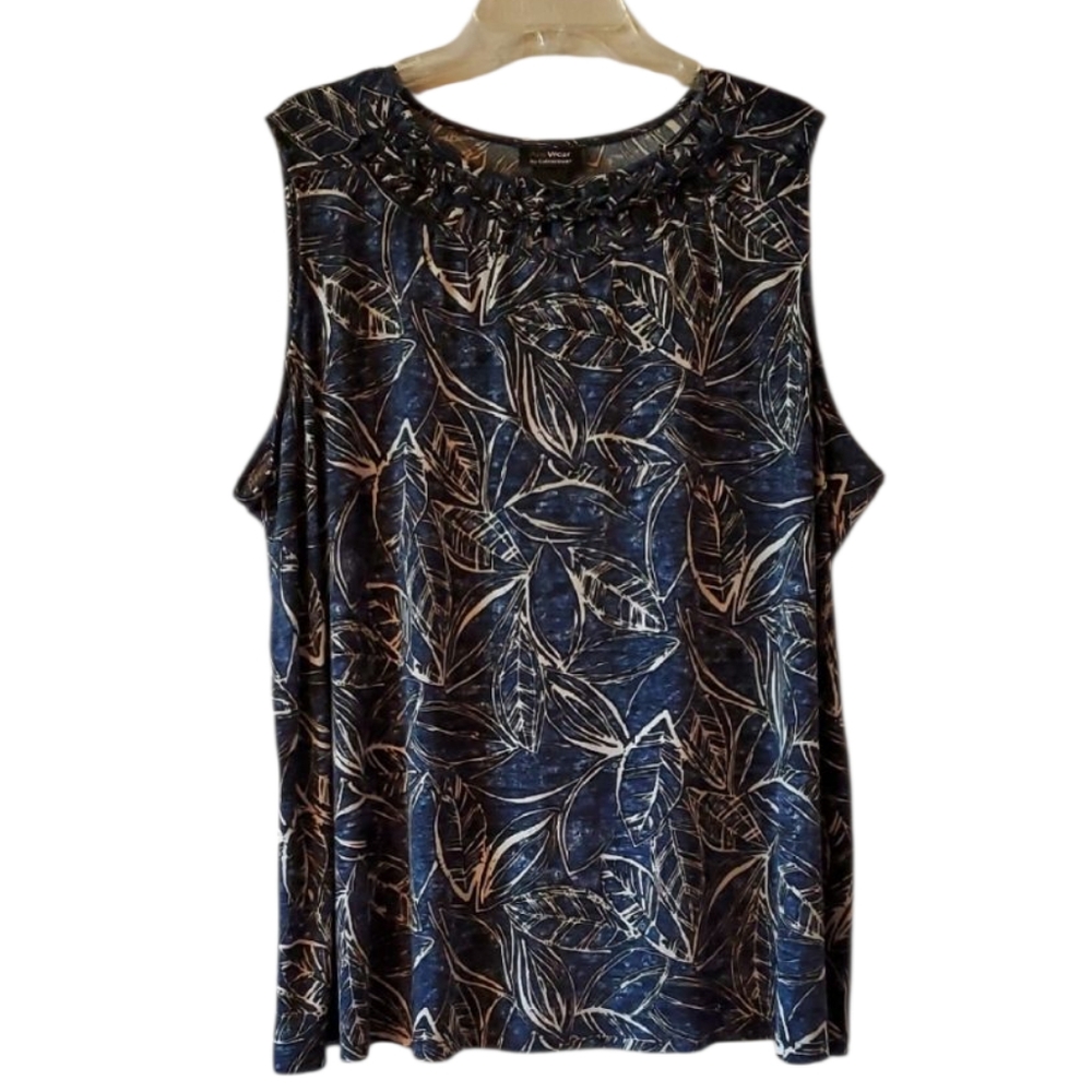 Catherines AnyWear Abstract 3X Tank Top Cut-out details at neckline NEW Elegant